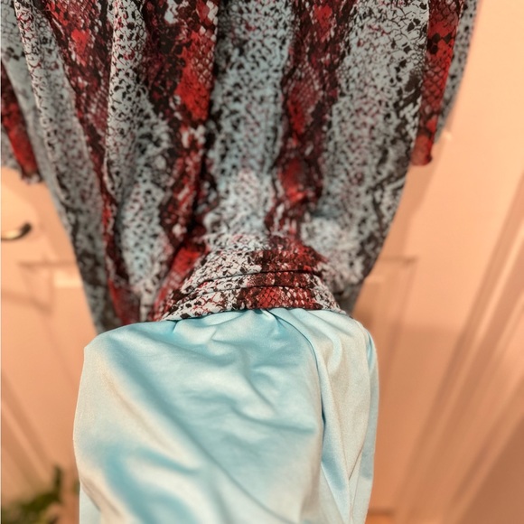 AFRM Midi Long Sleeve Mesh Blue Snake Pattern Dress - Picture 7 of 7